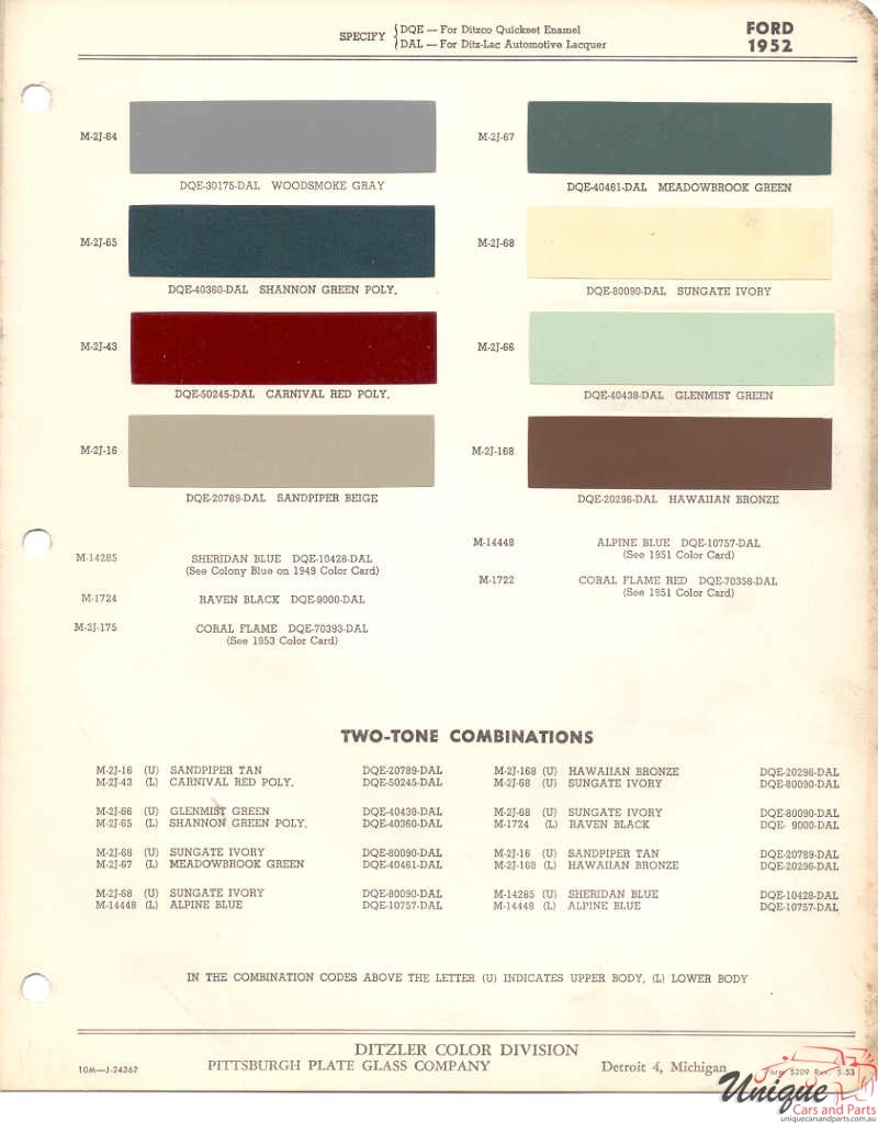 1952 Ford Paint Charts PPG